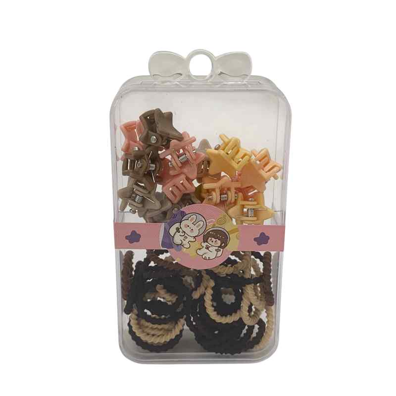 [HC1909] Gomitas para pelo con pinzas, en caja de plástico, PACK x12, varios colores