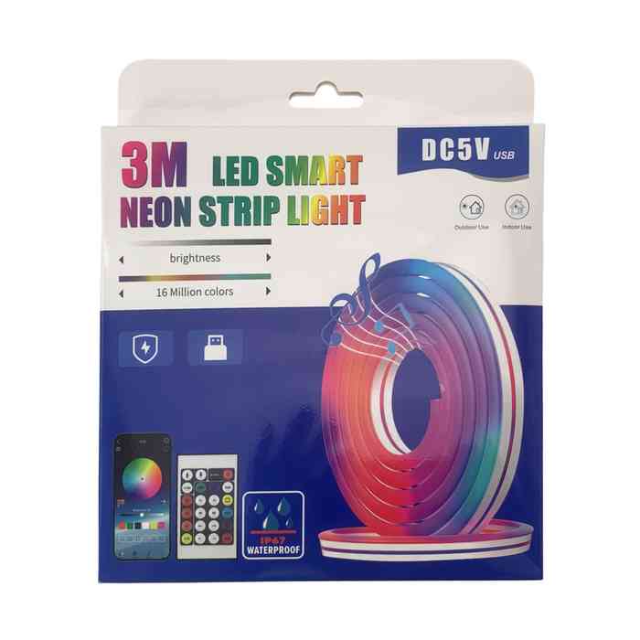 [HE1917] Cinta tira de luces RGB led, 3m con control remoto, apta para exterior, neón con música, en caja