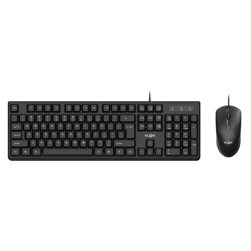 [HE1923] Teclado y mouse con cable, negro, KLGO en caja