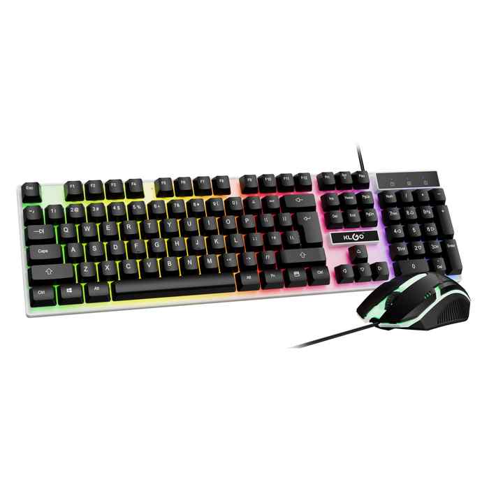 [HE1924] Teclado y mouse con cable, retroiluminado, negro, KLGO, en caja
