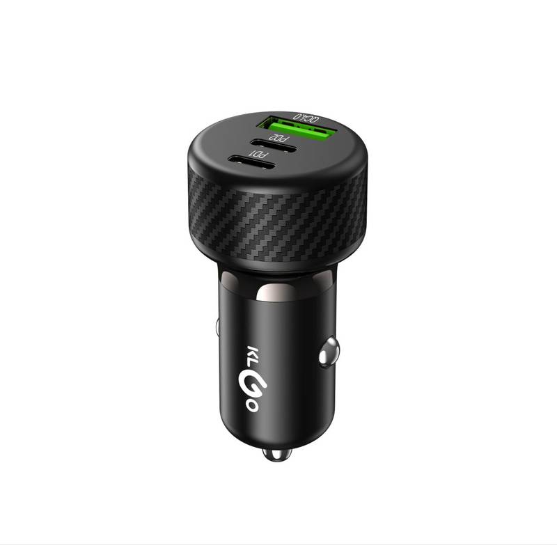 [HE1926] Cargador para auto, 3 entradas, USB-C y USB-A, carga rápida, 120W, KLGO, en caja