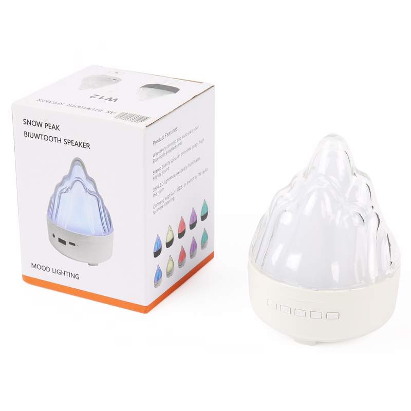 Parlante con lámpara RGB, diseño montaña, USB en caja