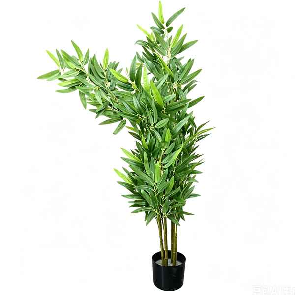 [HF0438] Planta de hojas verdes de bambú, con maceta