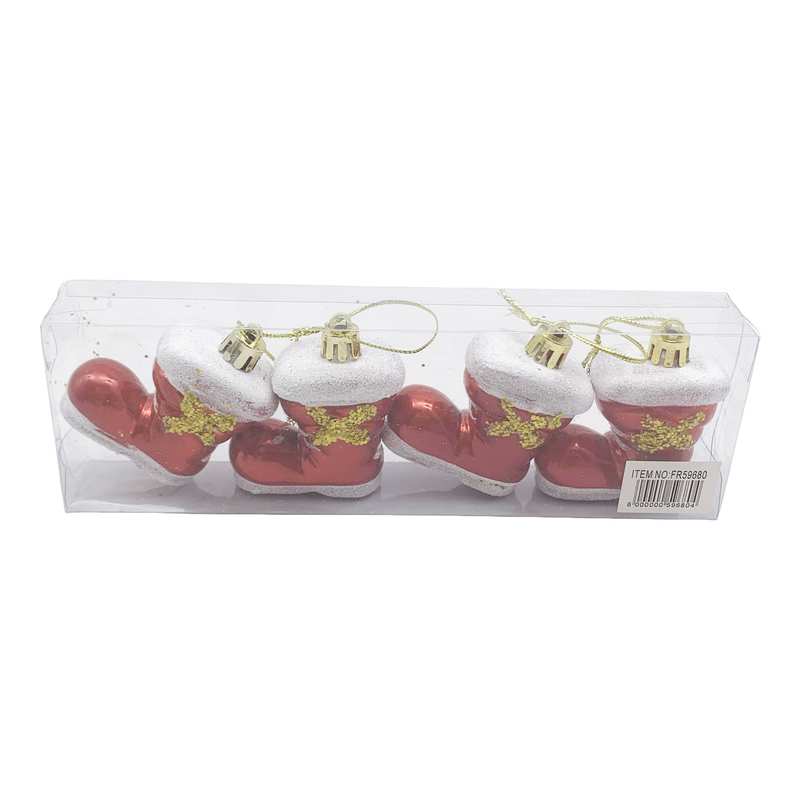 Adorno navideño botas x4, en caja de mica