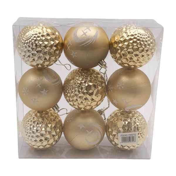 Bolas navideñas x9 7cm, 2 texturas, en caja