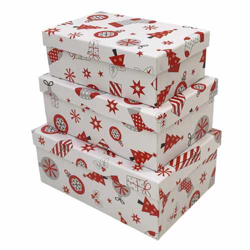 Cajas de regalo forradas, set x3, diseño navidad