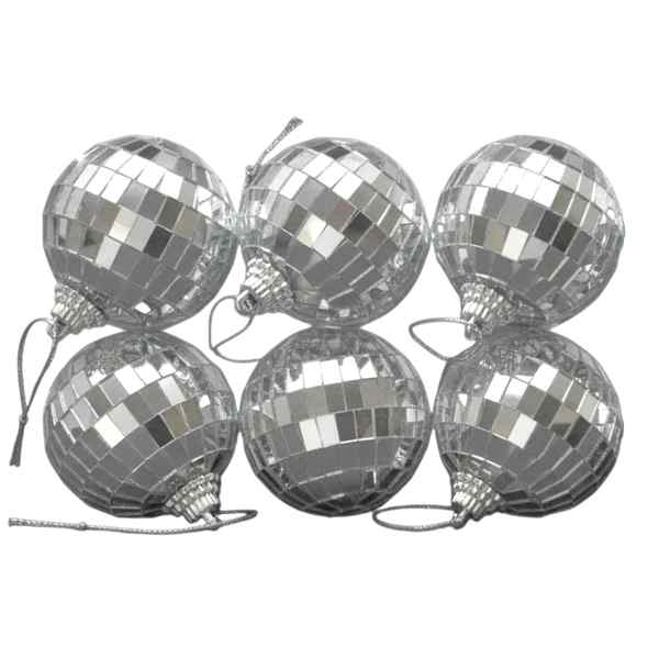 Bolas navideñas x6 4cm, facetadas espejo, en caja de mica