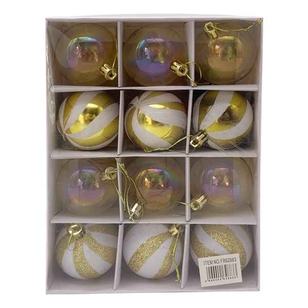 Bolas navideñas x12 6cm, varios diseños, en caja, varios colores