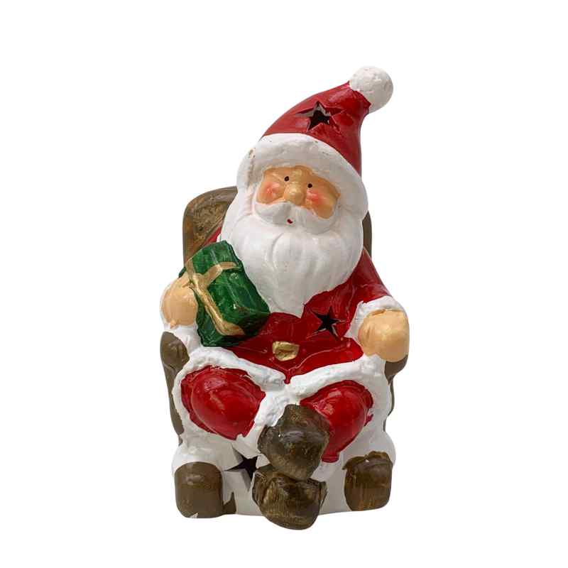 Adorno navideño de cerámica, Papá Noel, con luz en caja