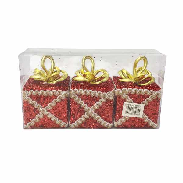 Adorno navideño regalitos x3, en caja de mica