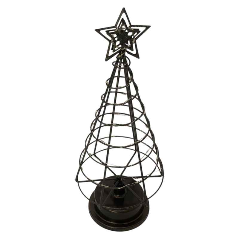 Adorno árbol navideño para mesa, de metal con luz, 3AAA en caja, 2 colores