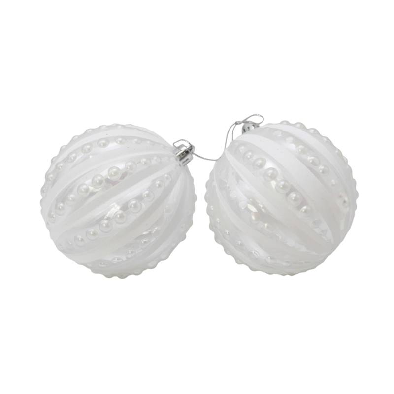 Bolas navideñas x2 10cm, transparentes con diseño, en caja