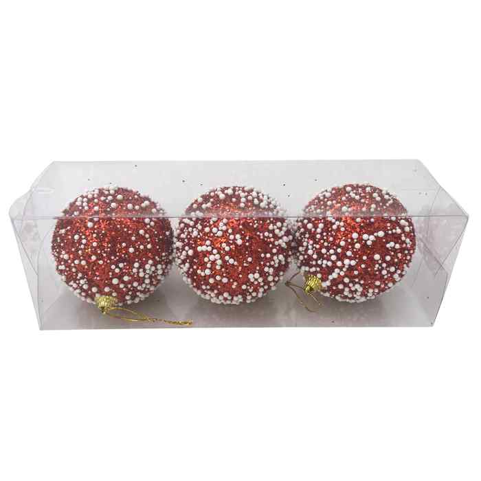 Bolas navideñas x3 8cm, con diseño, en caja, varios colores
