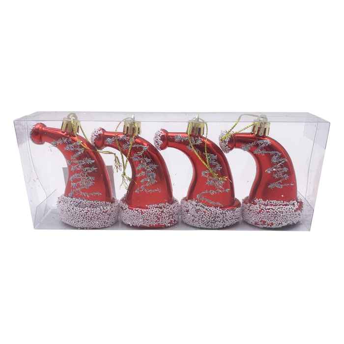 Adorno navideño gorros x4 8cm, en caja