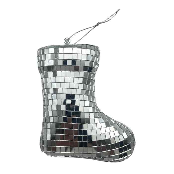 Adorno navideño facetado espejado, bota, en bolsa