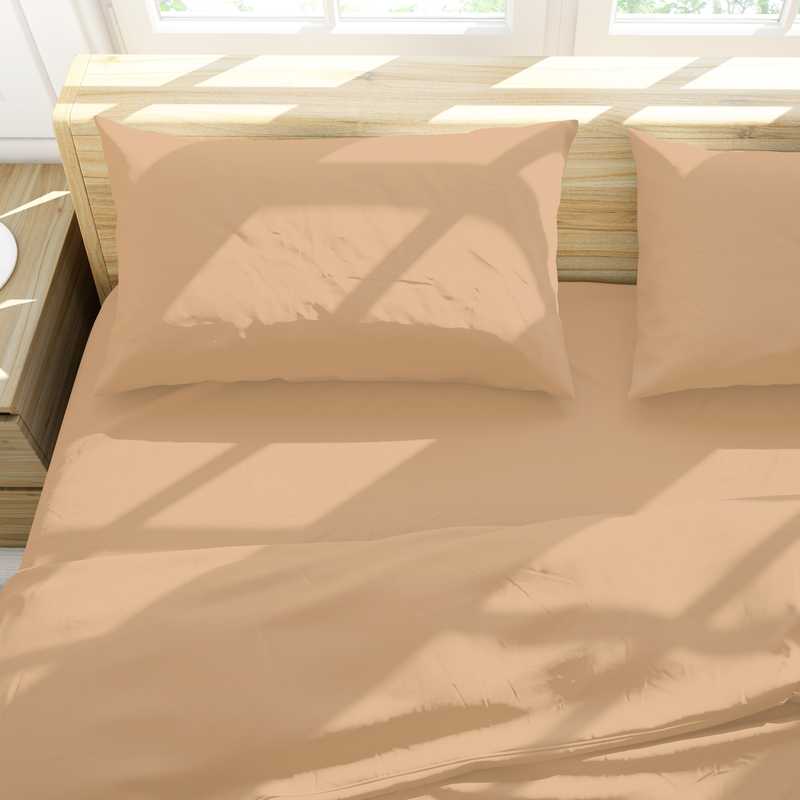 [HV1031BG] Sábanas 2 plazas Berlina BEIGE, 140x190x25 200x220 50x75cm, set 4 piezas en poliester