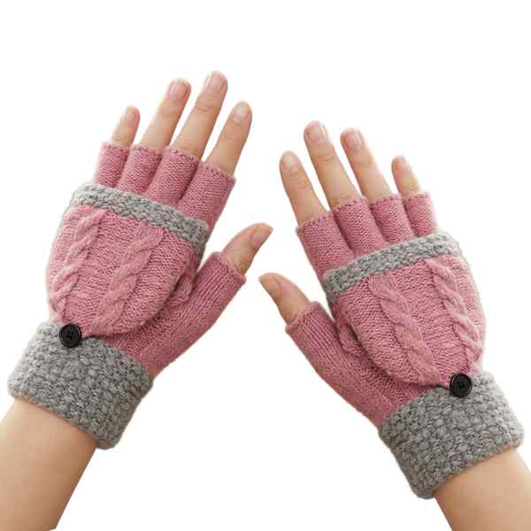 [HV1084] Guantes infantiles, tejidos, sin dedo con solapa, acrílico varios colores en bolsa