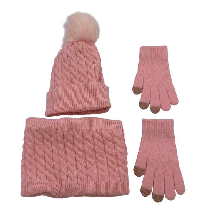 Gorro infantil, tejido forrado con bufanda y guantes, 2 colores