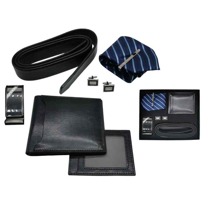[HW1094] Billetera de caballero de PU, con cinturón, corbata, gemelos, en caja