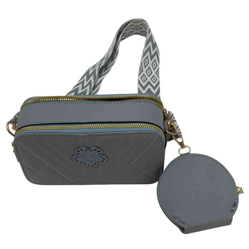 [HW1257] Cartera de PU con 2 cierres, asa de tela y monedero, varios colores