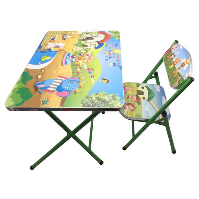 [J2514C] Mesa y silla plegable, madera y metal VERDE, varios diseños en caja