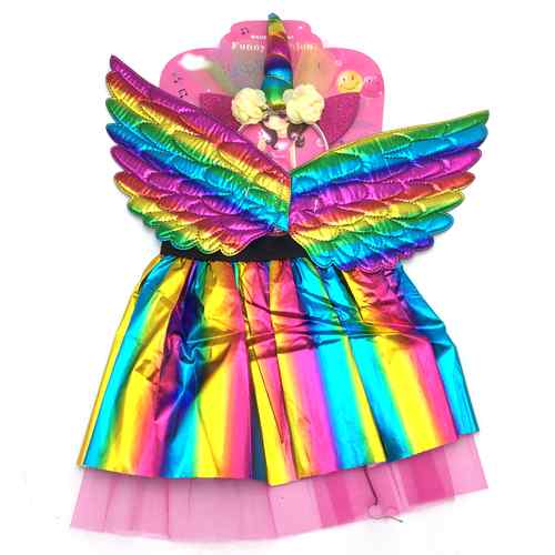 [JA1767] Disfraz pollera, vincha y alitas, unicornio, en bolsa