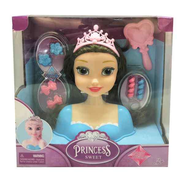 Muñeca cabeza para peinar con accesorios, 2 diseños en caja