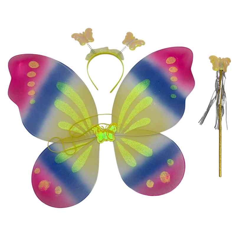 [JA2395] Disfraz alitas, mariposa multicolor con tiara y varita, en bolsa