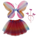 Disfraz pollera, alitas y accesorios mariposa, multicolor en bolsa