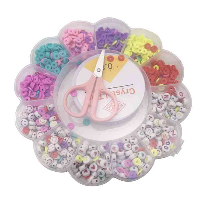 Cuentas para armar pulseras y collares, con accesorios, en caja de plástico