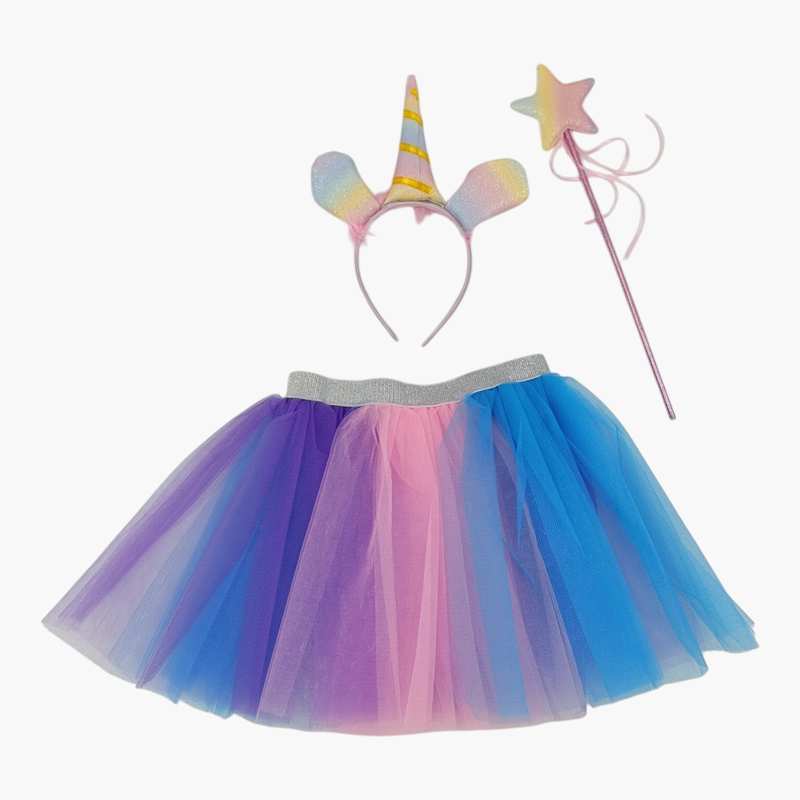 [JA2658] Disfraz pollera con vincha unicornio y varita, en bolsa