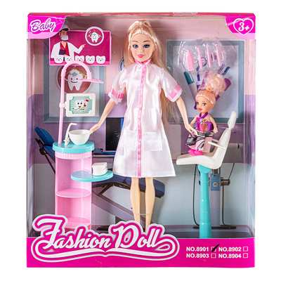 [JA2679] Muñeca articulada dentista, con muñeca chica y accesorios, en caja