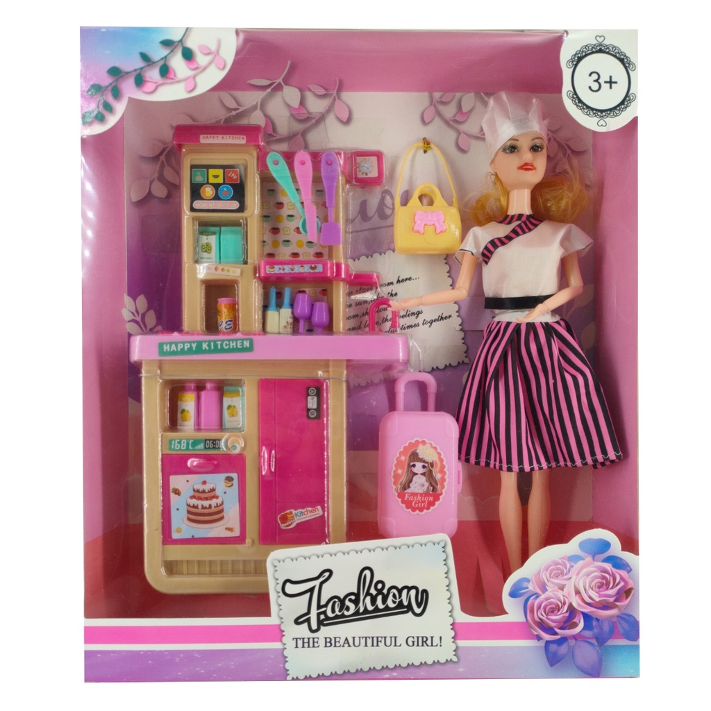 [JA2689] Muñeca articulada, con accesorios de cocina, en caja