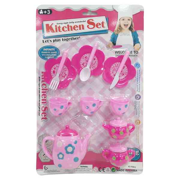 Juego de té, 12 piezas, de plástico, en blister