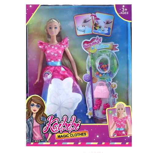 Muñeca con vestido mágico, se pìnta con agua, con accesorios, en caja
