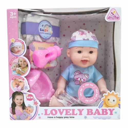 [JA2736] Bebote, cuerpo de plástico y cara de goma, con mamadera y accesorios, en caja