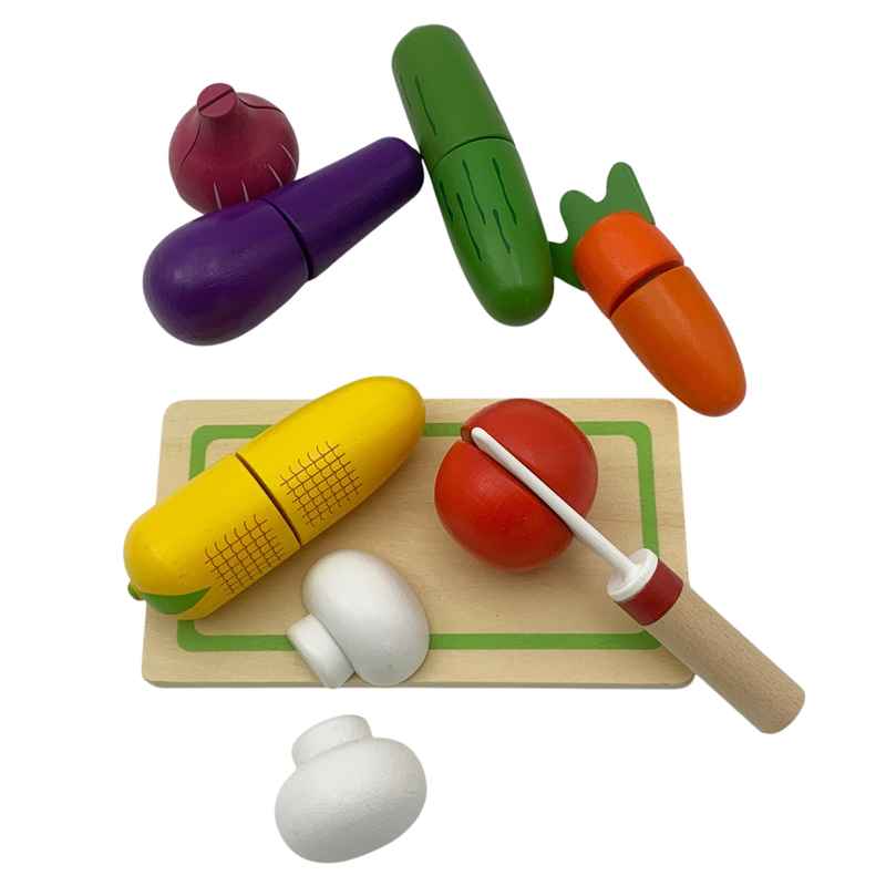 [JA2746] Frutas y verduras con velcro, de madera, 16 piezas en caja