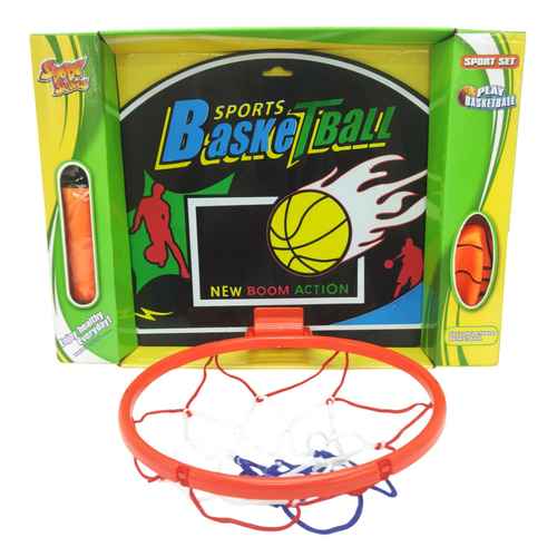[JO4878] Tablero de basket para pared, de plástico, aro 24cm de diámetro, con pelota e inflador en caja