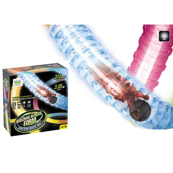 [JO5280] Pista flexible fluorecente con luz, 210 piezas, recargable USB, en caja