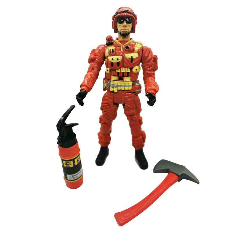 [JO5355] Soldado articulado bombero con luz y 2 accesorios, 2AA en bolsa