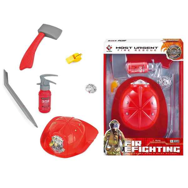Herramientas de bomberos, 4 piezas con casco, en caja