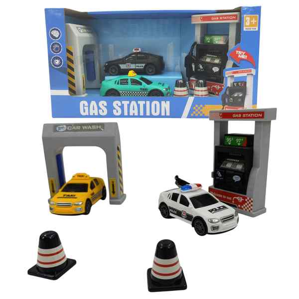 [JO5619] Estación de servicio, con sonido, 2 autos y acesorios en caja