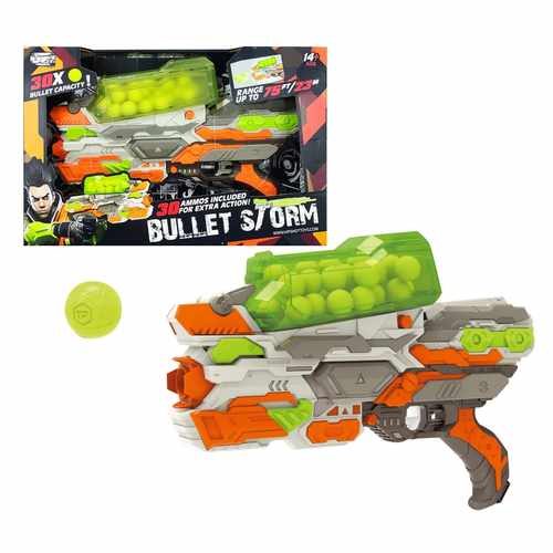 [JO5631] Pistola lanza pelotas, 30 pelotas soft, en caja