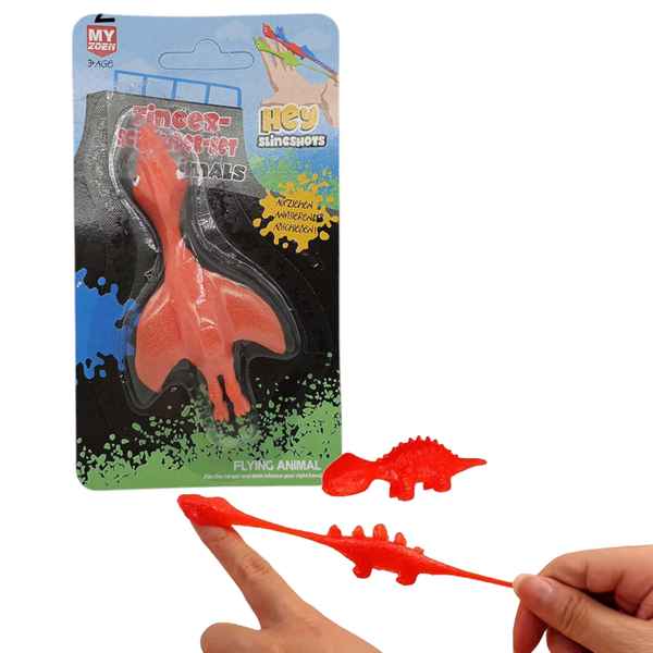 [JO5643] Dinosaurio de goma, para dedo, proyectil extensible, en blister, varios colores