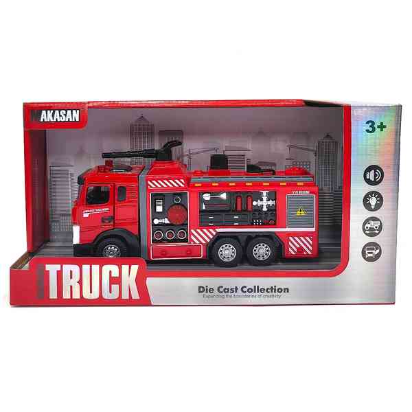 [JO5773] Camión de bomberos de metal y plástico, con luz, lanza agua, en caja