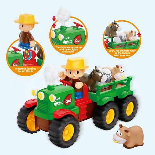 Tractor con zorra y animales, con sonido y movimiento, 3AA, en caja