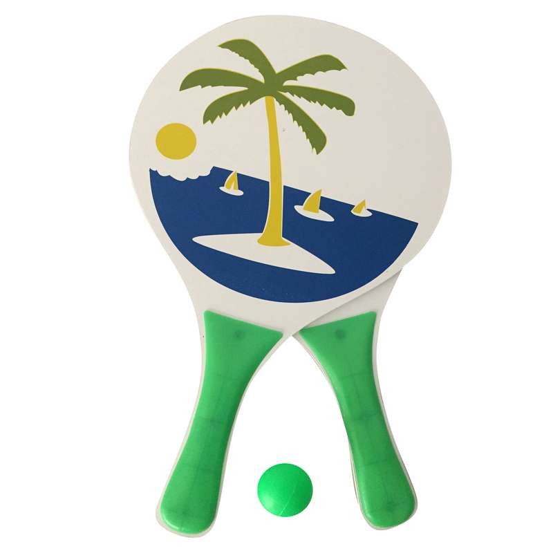 Paletas para playa, de madera x2, con pelota, en red, varios diseños
