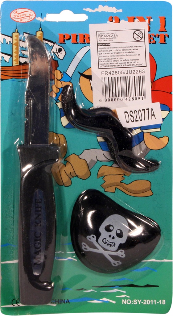 [JU2263] Parche de pirata con bigotes y cuchillo retráctil, en blister