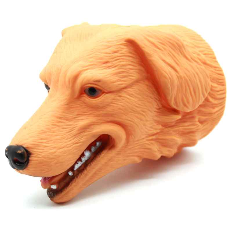 Títere de goma, cabeza de perro, en red
