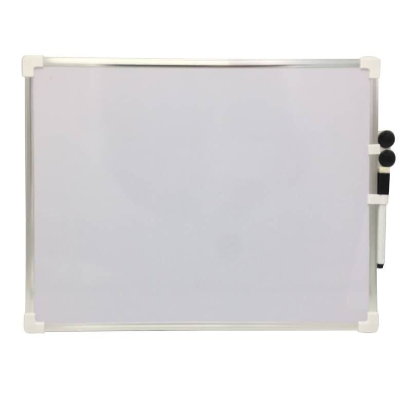 Pizarra blanca 40x30cm, marco de metal, doble faz, magnética y blanca, con marcador e imanes